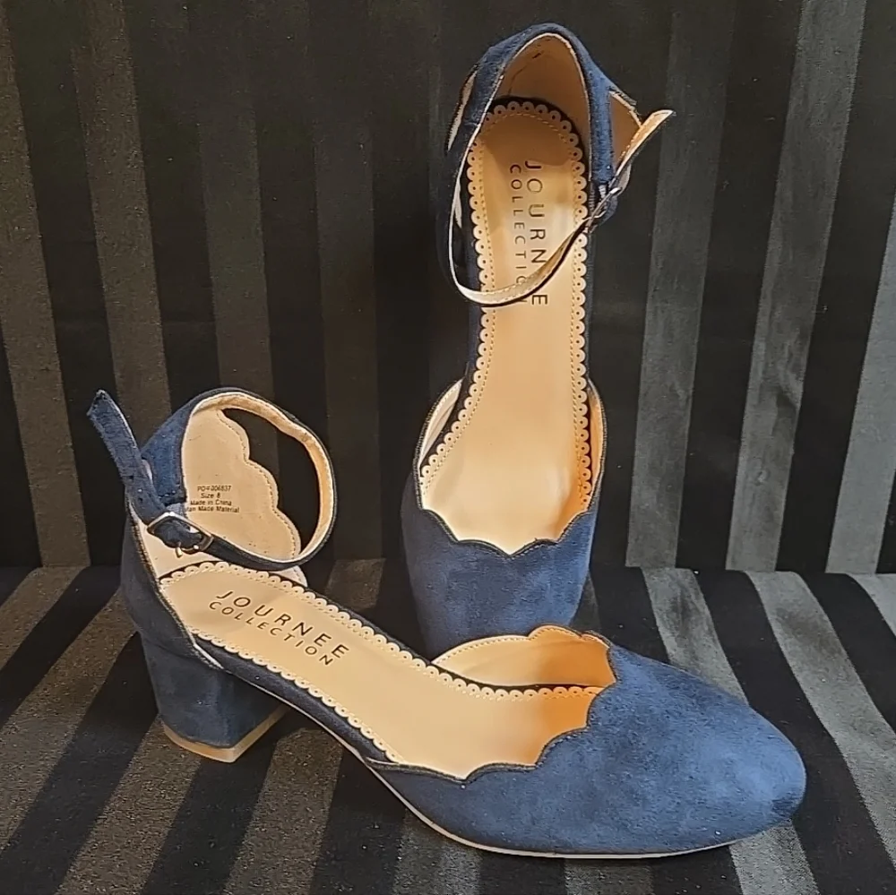 New No Box Journee Collection Women's US 8 Edna Pump Heels Navy Blue - Picture 3 of 13